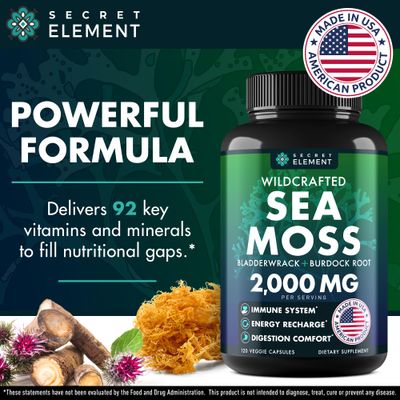 Sea Moss Capsules - Irish Sea Moss Advanced with Burdock Root, Bladderwrack Muira Puama for Immunity, Gut, Energy - Superfood Sea Moss Supplements wRaw Sea Moss Powder - 120 Irish Seamoss Pills