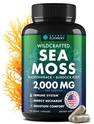 Sea Moss Capsules - Irish Sea Moss Advanced with Burdock Root, Bladderwrack Muira Puama for Immunity, Gut, Energy - Superfood Sea Moss Supplements wRaw Sea Moss Powder - 120 Irish Seamoss Pills