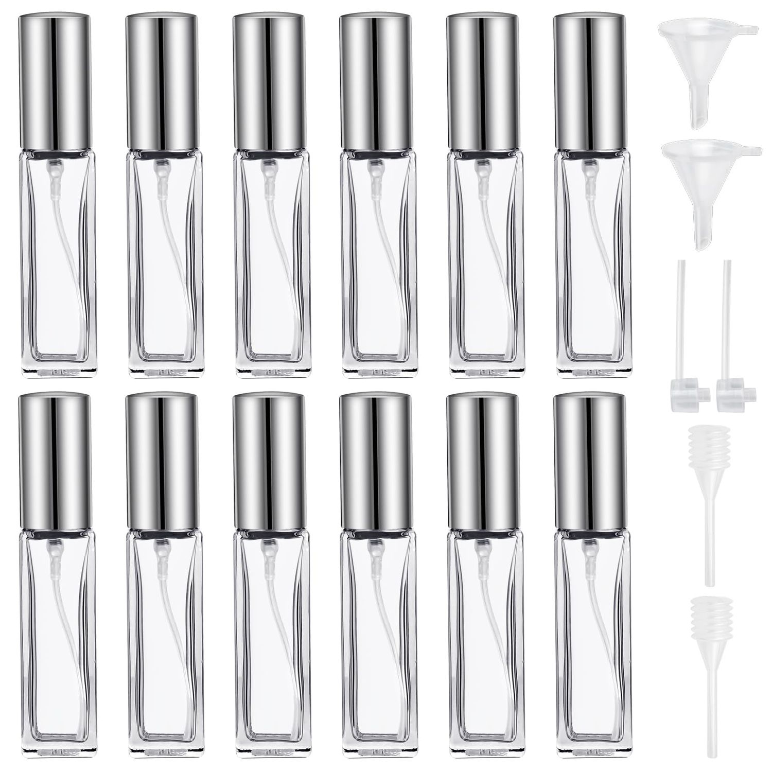 Worldity 9 ML Empty Perfume Bottles, 12 Pcs Mini Glass Refillable Perfume Atomizer, Leak-proof Fragrance Bottles with Fine Mist Sprayer, Portable Perfume Bottle, Perfume Atomizer for Men and Women