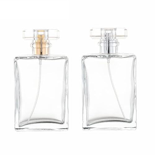 YORROR 2 Pack Clear Glass Perfume Atomizer, 100ml Empty Refillable Spray Bottle for Men and Women, Portable Fragrance Fine Mist Dispenser for Travel (GoldSilver)