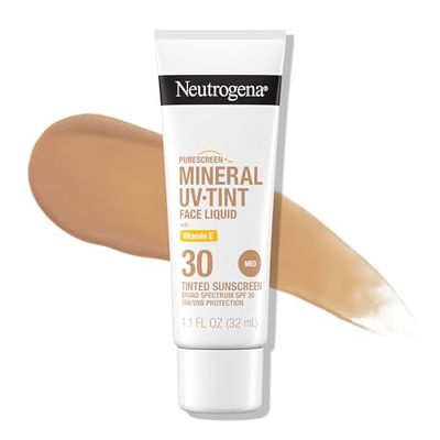 Neutrogena Purescreen Tinted Sunscreen for Face with SPF 30, Broad Spectrum Mineral Sunscreen with Zinc Oxide and Vitamin E, Water Resistant, Fragrance Free, Medium, 1.1 fl oz