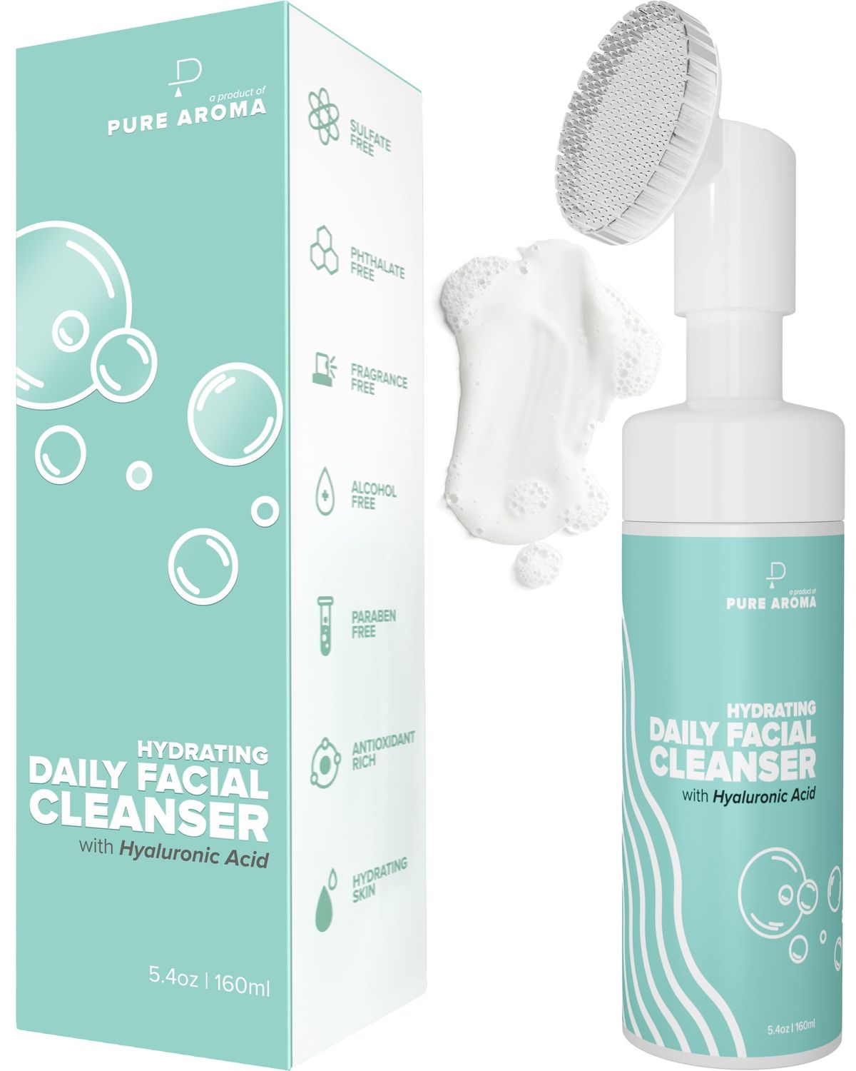 Pure Aroma Hydrating Daily Facial Cleanser Foaming Face Wash Makeup Remover With Hyaluronic Acid, Glycerin For All Type Of Skin Fragrance-Free, Paraben-Free, Sulfate-Free