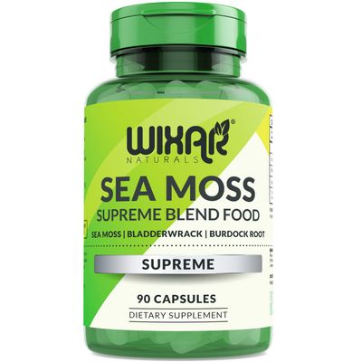WIXAR NATURALS Organic Sea Moss Capsules - Bladderwrack with Burdock Root Capsules - Irish Seamoss Pills - Stronger Than Sea Moss Gel - Dr Sebi Inspired - Raw Sea Moss Powder - Irish Moss (90 Caps)