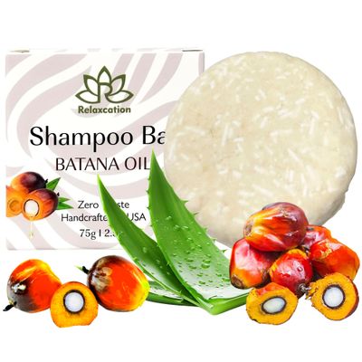 Relaxcation Batana Oil Solid Shampoo Bar for Hair Growth, Reduces Hair Loss, Hydrates Dry Hair, Improves Scalp Health, With Castor Oil, Jojoba, Argan Aloe Vera, Handcrafted in USA, Travel-Friendly
