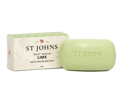 St. John West Indian Lime Soap Bar Refreshing Caribbean Citrus Soap for Men USA Made, Triple-milled Soap Bar Luxury, Hydrating Body Soap with Olive Oil Glycerine (7 oz Bar)
