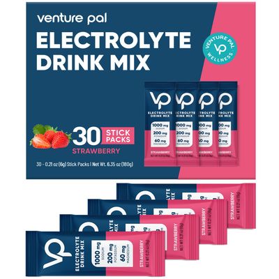 Venture Pal High Sodium Sugar Free Electrolytes Powder Packet - Hydration Packets with Sodium, Potassium Magneisum Zero Calories Vegan Keto Paleo Friendly Electrolyte Drink Mix 30 Stick