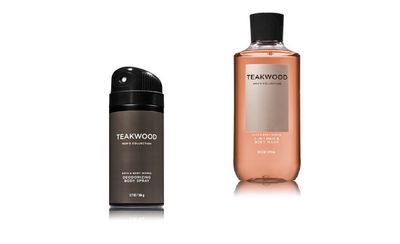 Bath Body Works - Teakwood - Deodorizing Body Spray and 2 in 1 Hair and Body Wash - Gift Set