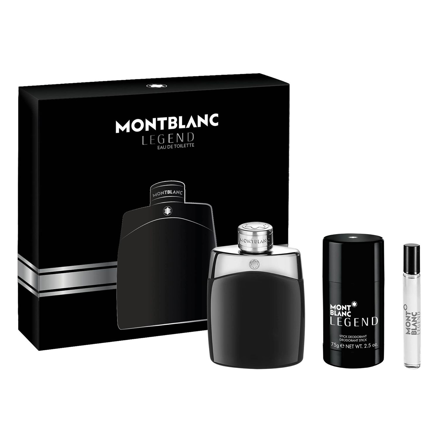 MONTBLANC Legend Eau de Toilette 3 Piece Set - 3.3 fl. oz. 0.25 fl. oz. Spray, 2.5 oz. Deodorant Stick - Long Lasting Fragrance with notes of Bergamot, Jasmine Sandalwood - Fresh Fougere