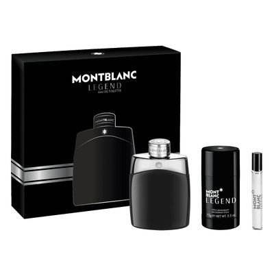 MONTBLANC Legend Eau de Toilette 3 Piece Set - 3.3 fl. oz. 0.25 fl. oz. Spray, 2.5 oz. Deodorant Stick - Long Lasting Fragrance with notes of Bergamot, Jasmine Sandalwood - Fresh Fougere