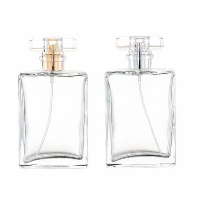 YORROR 2 Pack Clear Glass Perfume Atomizer, 100ml Empty Refillable Spray Bottle for Men and Women, Portable Fragrance Fine Mist Dispenser for Travel (GoldSilver)