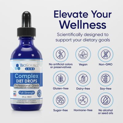 BioSource Labs Complex Diet Drops - Best Natural Drops for Men and Women (2 Bottle Pack) - 60 Day Supply