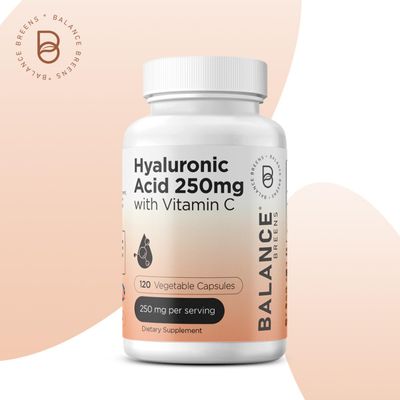 Pure Hyaluronic Acid Supplement 250mg with Vitamin C 50mg, 120 Vegan Capsules - Skin Hydration for Natural Glow, Hair, Nails, Bone Joint Health Formula