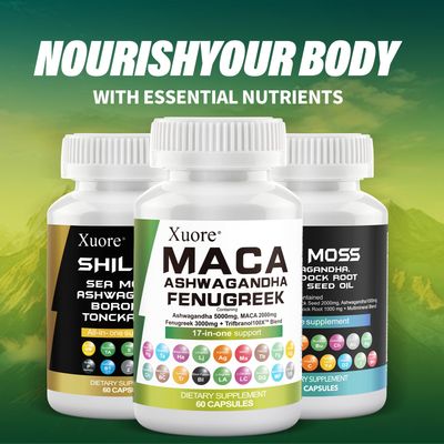 Xuore Sea Moss, Black Seed Oil, Ashwagandha, Ginger, Shilajit, Rhodiola Rosea, Panax Ginseng, Maca Root, Fenugreek, Trifibranol100X,All in 1 Supplements (1 Pack)