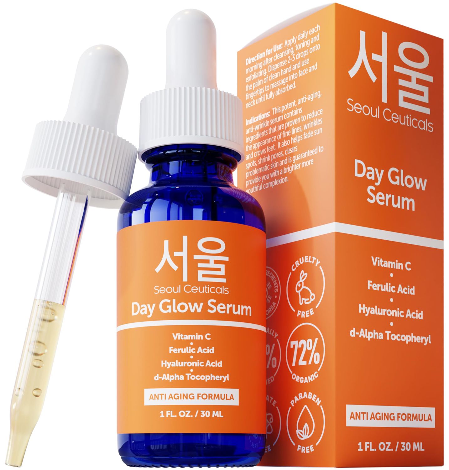 SeoulCeuticals Korean Skin Care 20 Vitamin C Hyaluronic Acid Serum CE Ferulic Acid - Potent Anti Aging, Anti Wrinkle Korean Beauty 1oz