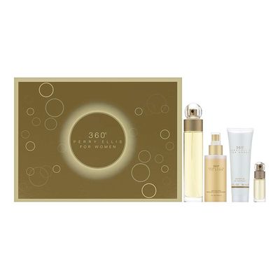 Perry Ellis 360 Women 3.4oz EDT Spray, 4oz Body Mist Spray, 3oz Shower Gel, 0.25oz EDT Spray 4 Pc Gift Set