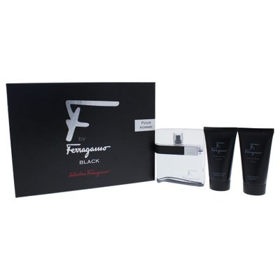 Salvatore Ferragamo F Black Pour Homme 3 Piece Gift Set for Men (3.4 Ounce Eau De Toilette Spray 2.5 Ounce Shower Gel 2.5 Ounce After Shave Balm)