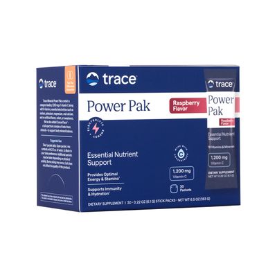 Trace Minerals Power Pak Electrolyte Powder Packets 1200 mg Vitamin C, Zinc, Magnesium Boost Immunity, Hydration and Natural Energy Raspberry 30 Packets