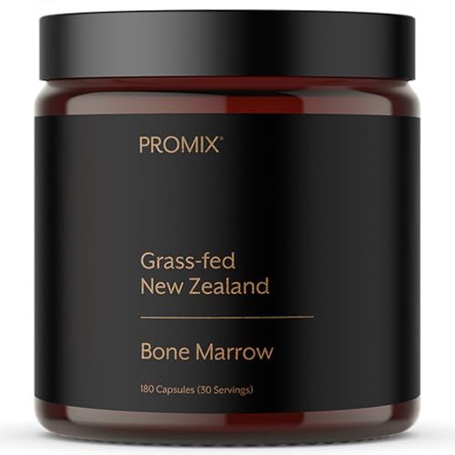 ProMix Nutrition Grass-Fed Beef Bone Marrow Supplement Rich in Collagen, Vitamins Minerals - Raw Freeze Dried - 180 Gelatin Capsules