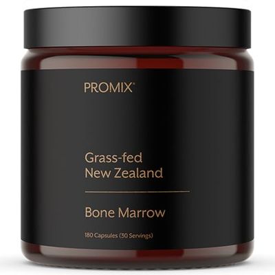 ProMix Nutrition Grass-Fed Beef Bone Marrow Supplement Rich in Collagen, Vitamins Minerals - Raw Freeze Dried - 180 Gelatin Capsules