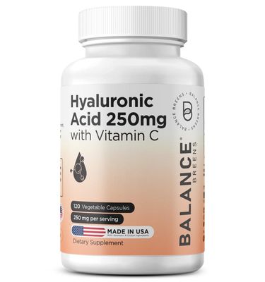 Pure Hyaluronic Acid Supplement 250mg with Vitamin C 50mg, 120 Vegan Capsules - Skin Hydration for Natural Glow, Hair, Nails, Bone Joint Health Formula