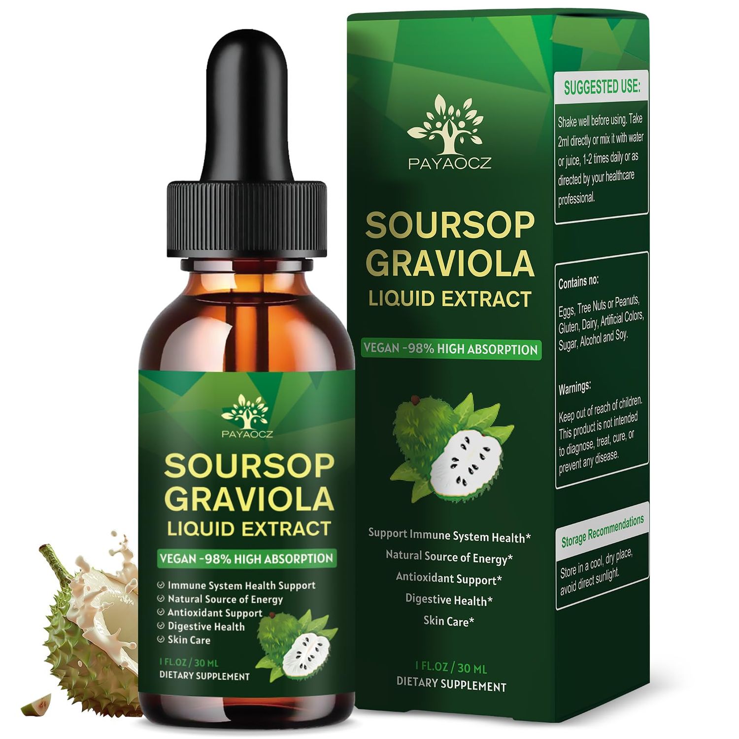 (2 Pack) 7 in 1 Organic Soursop Extract with Sea Moss, Soursop Oil Bitters Liquid Drops Supplements for Cell Support Regeneration, Herbal Graviola Leaf Tincture, Immune Boost, Vegan, 1 Fl Oz