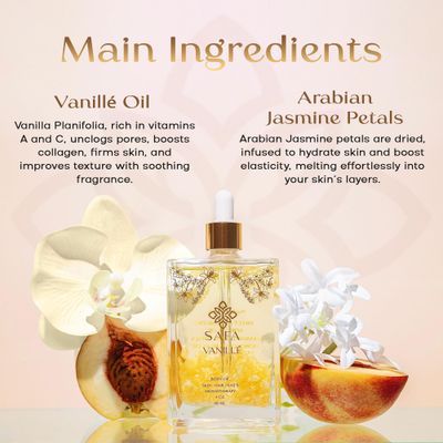 SAFA Vanill Oil - Organic Oil for Face, Body, Hair, Nails Aromatherapy Vanilla Extract Jasmine Petals - Essential Oil for Diffusers After Shower Body Oil Skin Moisturiser (4 Fl Oz)