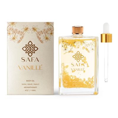 SAFA Vanill Oil - Organic Oil for Face, Body, Hair, Nails Aromatherapy Vanilla Extract Jasmine Petals - Essential Oil for Diffusers After Shower Body Oil Skin Moisturiser (4 Fl Oz)
