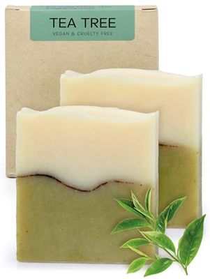 AUTHENTIC BATH SOAP - Tea Tree Soap Bar X2 - Unscented Organic Soap, Fresh for Sensitive Skin, Tea Tree Face Wash, Cruelty Free Vegan, Fragrance Free. (2PK) 4.2 Oz Each