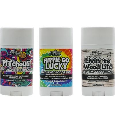 Frankie Myrrh Natural Deodorant Patchouli Trio Pitchouli, Livin&#39; the Wood Life, Hippie Go Lucky