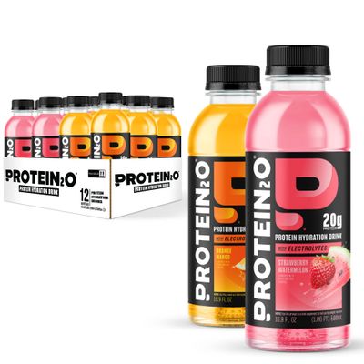 Protein2o 20g Whey Protein Isolate Hydration Drink, 350mg of Electrolytes, Vitamins B5 B6, Sugar Free, 20g Variety Pack, 16.9 oz Bottle (12 Count)