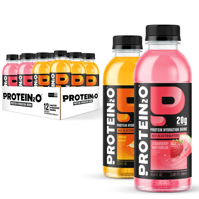 Protein2o 20g Whey Protein Isolate Hydration Drink, 350mg of Electrolytes, Vitamins B5 B6, Sugar Free, 20g Variety Pack, 16.9 oz Bottle (12 Count)