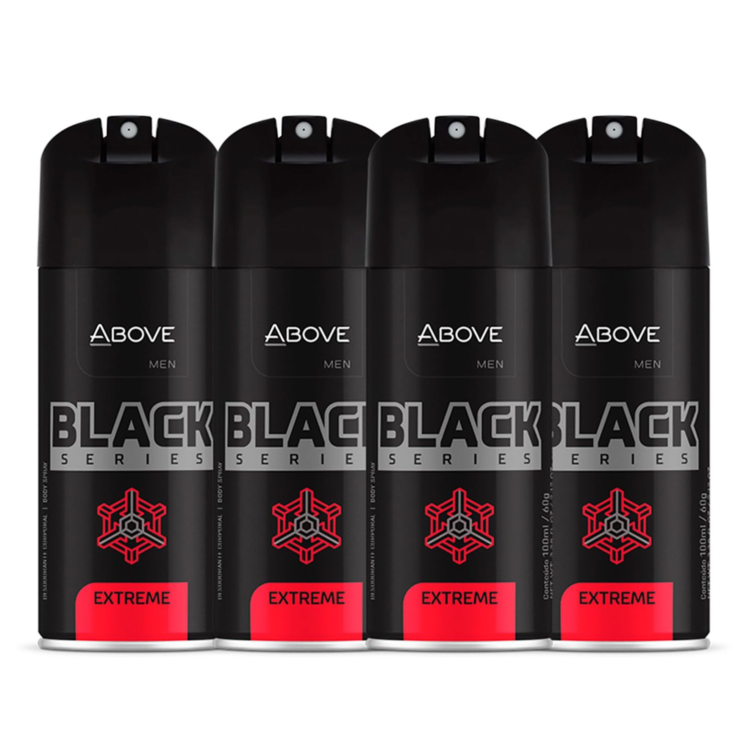 ABOVE Black Series Body Spray, Extreme, 4 pcs - Deodorant Spray - Woody Fragrance - Masks Perspiration Odors - Long-Lasting Dry Spray - Cruelty-Free