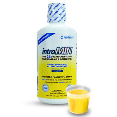 DRUCKER Labs - IntraMIN Organic Liquid Trace Minerals Supplement for Men, Women, Kids, Immune and Muscle Support, Non GMO, Gluten Free, Vegan, Electrolytes, Sugar Free (32 oz., Naturally Unflavored)