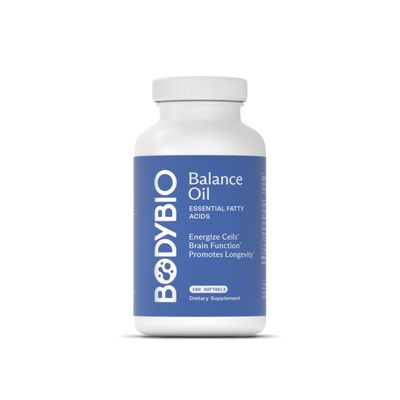 BodyBio Omega Oils 3 6 - Essential Fatty Acids for Brain and Heart Health Organic Safflower and Flax Seed Oil Blend Cold-Pressed Oils DHA EPA Balance Oil 180 Softgel