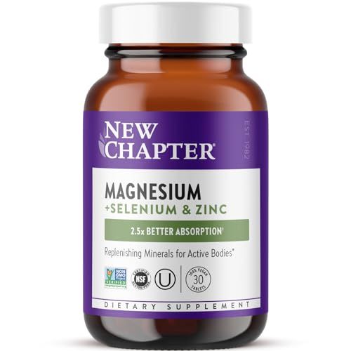 New Chapter Magnesium-Selenium-Zinc Supplement for Active Bodies, Bounce Back After Exercise with Muscle Support Minerals Hydrating Electrolytes, 325 mg Magnesium in One-Daily Tablet, 30 Count