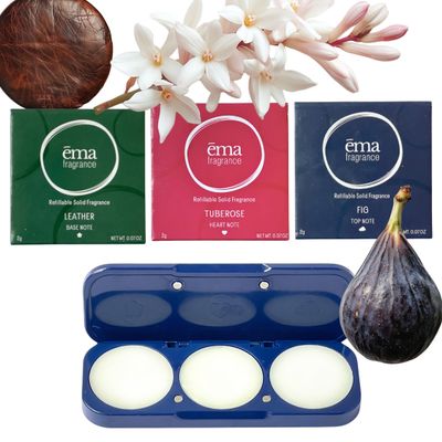 ma Solid Perfume Discovery Set - Refillable Compact with Leather, Tuberose, Fig Fragrance Notes