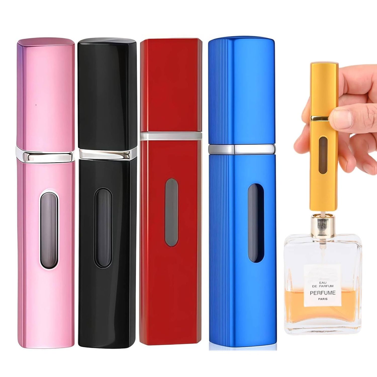 sangzisally 4PCS Perfume Travel Refillable Bottle, Bottom-Filling Fragrances Perfumes Atomizer, Mini Cologne Dispenser, Portable Sprayer Perfume Contianer, for Traveling of 8ML