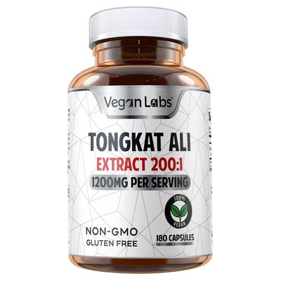 Vegan Labs Tongkat Ali 2001 Extract, 1200MG Per Servings- 180 Vegan Capsules- Supports Energy and Stamina- Gluten Free, Non-GMO Premium Quality Supplement