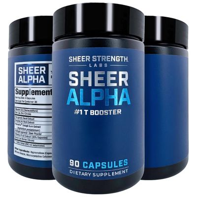 Sheer Strength Labs T-Booster for Men - Clinically Backed Dose, Strongest Formula - Made in USA - Premium Blend of Fadogia Agrestis Tongkat Ali and Shilajit. 30 Servings