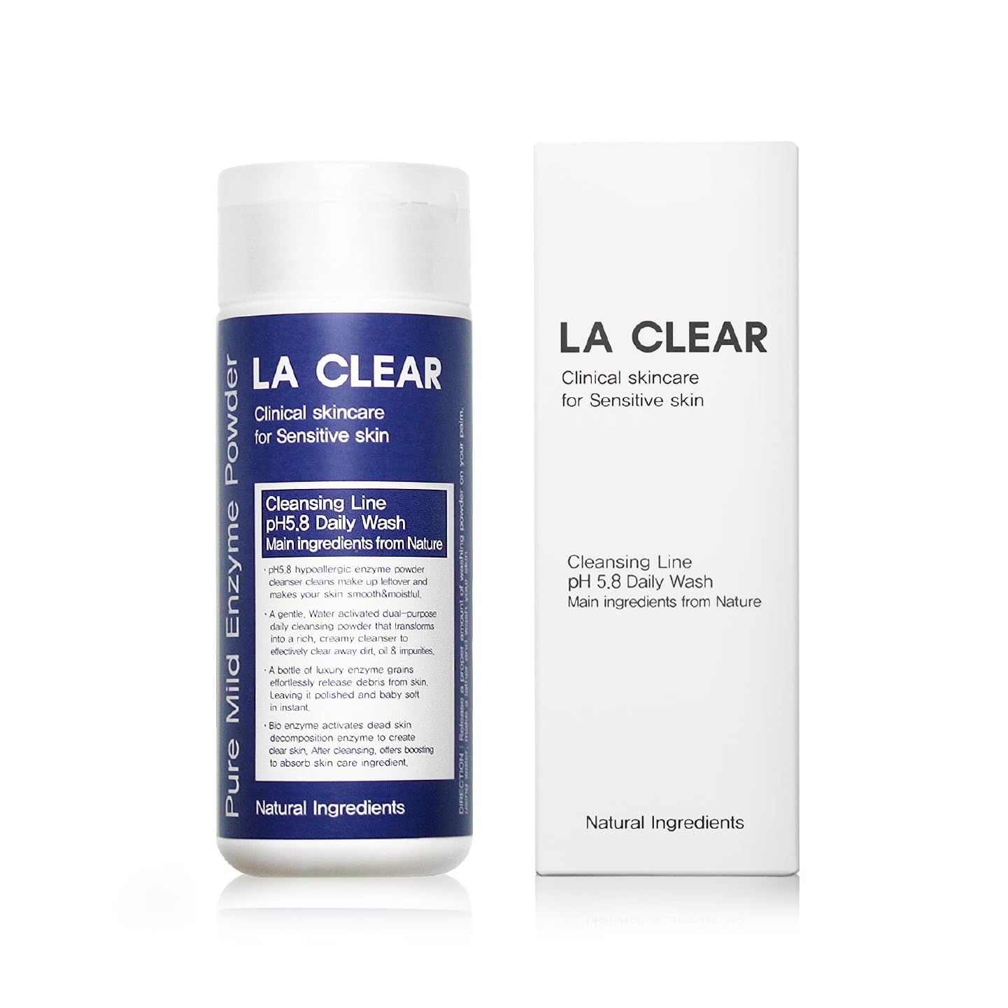 La clear Pure Mild Enzyme Powder Cleanser - Daily Exfoliating Facial Wash for SensitiveAcneAll Skin Types. Natural Ingredients, pH5.8, PhthalateFragrance-Free, 2.5oz