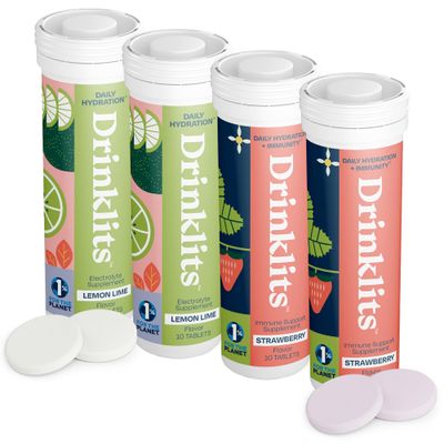 Drinklits Strawberry Immune Support Lemon-Lime Hydration Electrolyte Tablets (4) Tube Combo Pack Great Taste - Gluten Free - Daily Use 4 Pack (40 Servings)