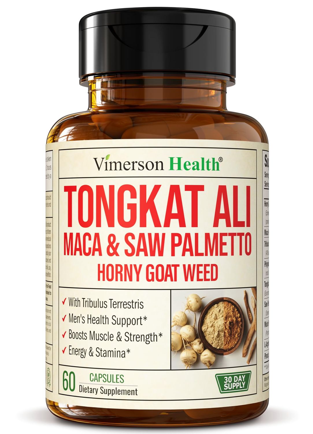 Tongkat Ali for Men - Healthy Testosterone Support. Balanced Energy Supplements with Horny Goat Weed, Maca Root Powder, Tribulus Terrestris, Saw Palmetto Extract. Tongat-Ali for Men. 60 Caps