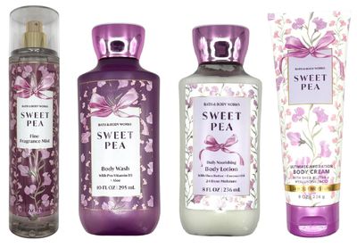 Sweet Pea (NEW 2025 LOOK) Gift Set By Bath Body Works - Full Size Fragrance Mist, Body Wash, Body Cream and Body Lotion