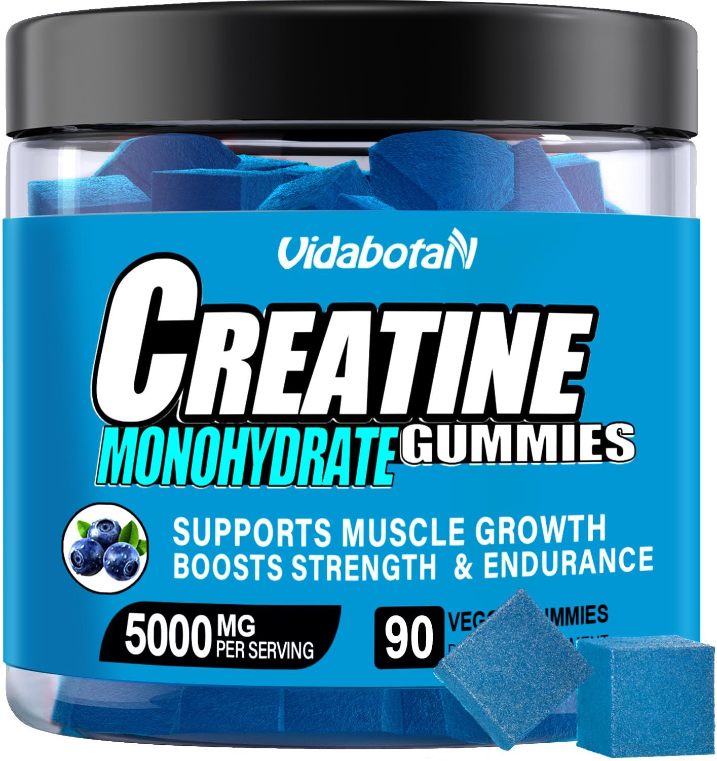vidabotan Sugar Free Creatine Monohydrate Gummies for Men Women-5g of Creatine Monohydrate per Serving for Muscle Mass,Vegan,Blueberry Flavor, 90 Count