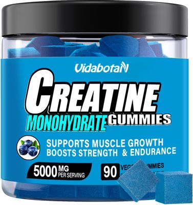 vidabotan Sugar Free Creatine Monohydrate Gummies for Men Women-5g of Creatine Monohydrate per Serving for Muscle Mass,Vegan,Blueberry Flavor, 90 Count