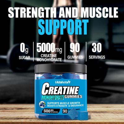 vidabotan Sugar Free Creatine Monohydrate Gummies for Men Women-5g of Creatine Monohydrate per Serving for Muscle Mass,Vegan,Blueberry Flavor, 90 Count