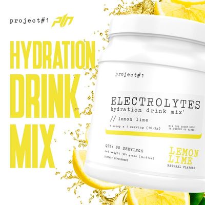 Project 1 Electrolyte Drink Mix - Lemon Lime Flavor - Enhanced Hydration with Potassium Coconut Water - Low Calorie, High Performance Electrolyte Powder for Fitness Endurance - 90 Servings