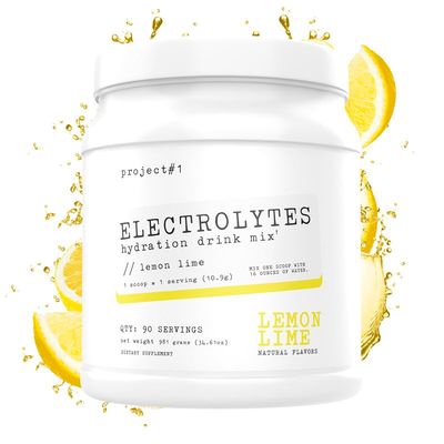 Project 1 Electrolyte Drink Mix - Lemon Lime Flavor - Enhanced Hydration with Potassium Coconut Water - Low Calorie, High Performance Electrolyte Powder for Fitness Endurance - 90 Servings