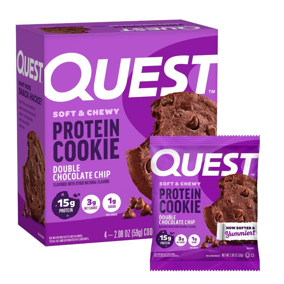 Quest Nutrition Double Chocolate Chip Protein Cookie, 15g Protein, 1g Sugar, 3g Net Carbs, Keto Friendly, High Protein, Low Carb 4 Count