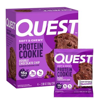 Quest Nutrition Double Chocolate Chip Protein Cookie, 15g Protein, 1g Sugar, 3g Net Carbs, Keto Friendly, High Protein, Low Carb 4 Count